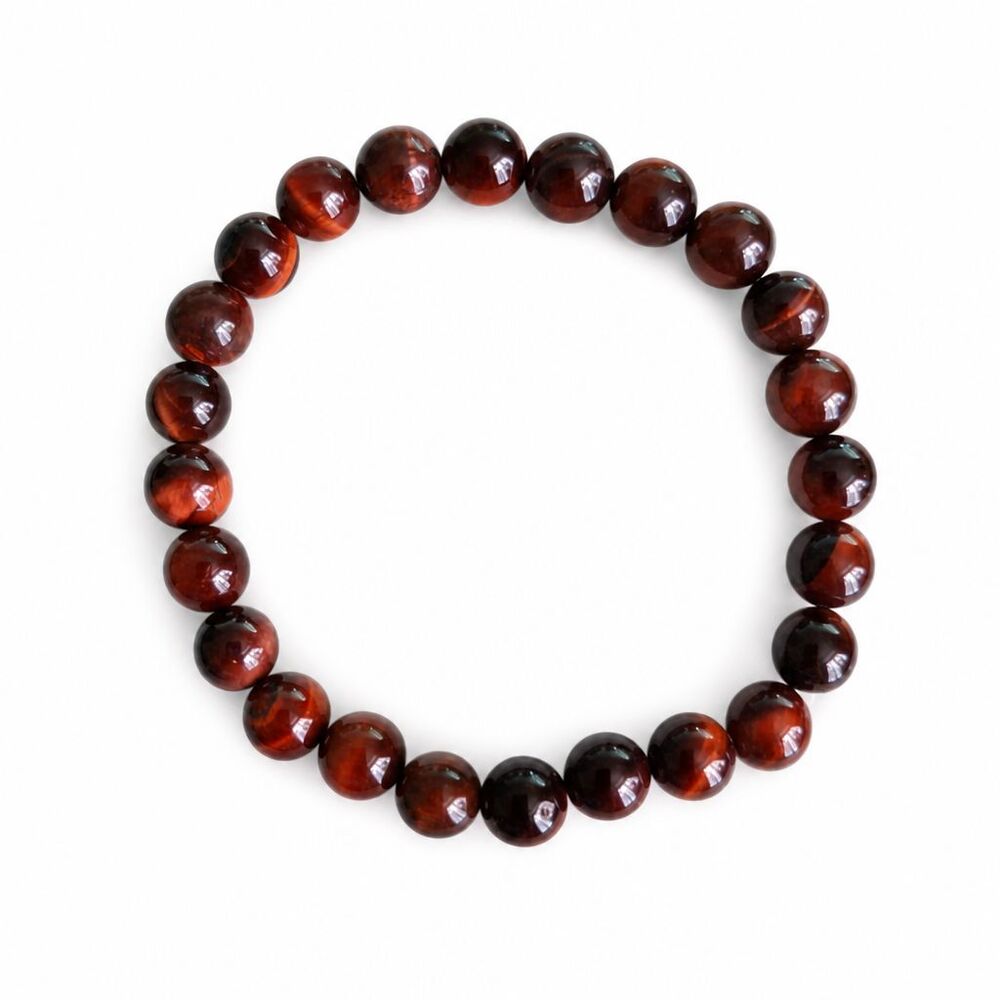 Brown Tiger's Eye Natural Gemstone Beaded Stretch Bracelet 7" Unisex